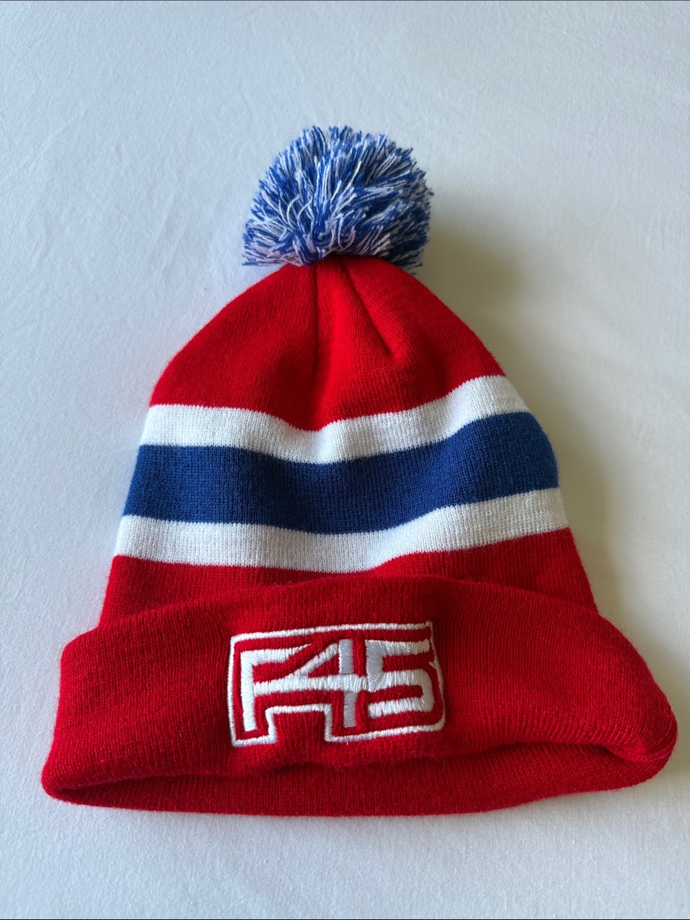 F45 Red, White & Blue Pom Beanie